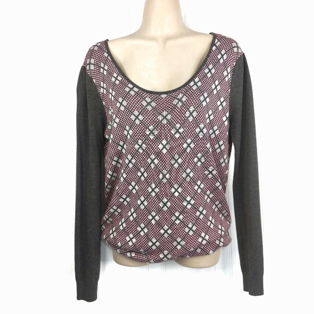 PEPPE PELUSO Keyhole Bow Back Mini Argyle Sweater
